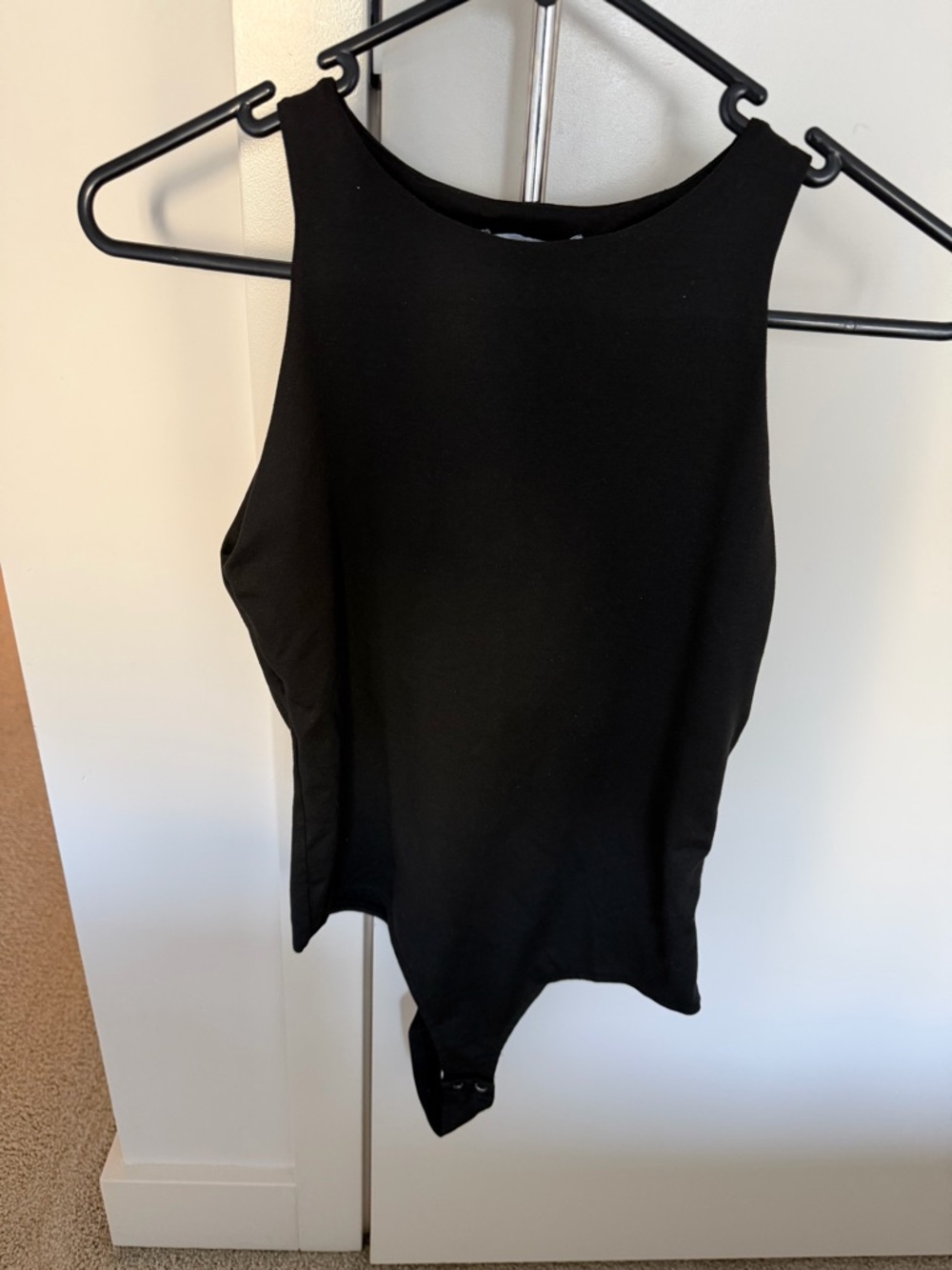 Women’s Sleeveless Racerback Halter Bodysuit Tank – Small, Black